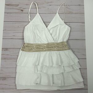 STEP BKK Vintage white cotton ruffle tank with embroidered waist - size xs/s